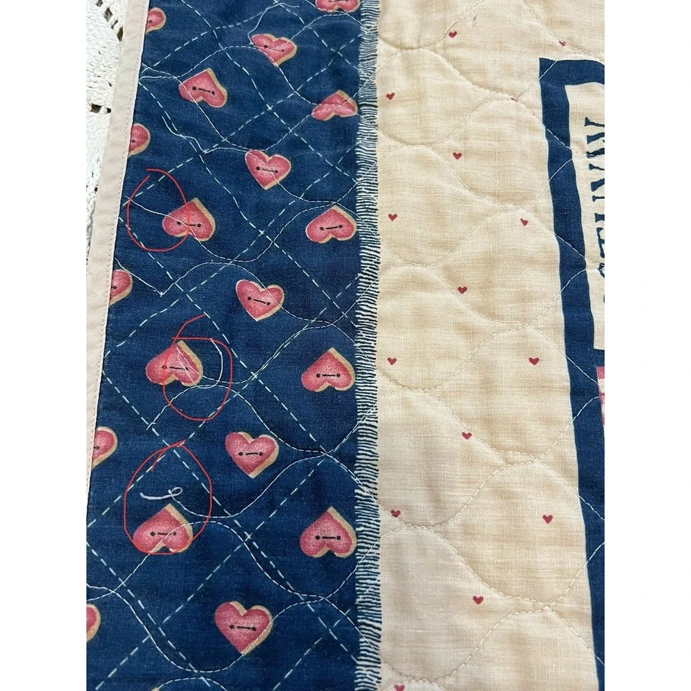 Vintage Teddy Bear Baby Quilt Blanket Red Blue Hearts Cottagecore Daisy Kingdom